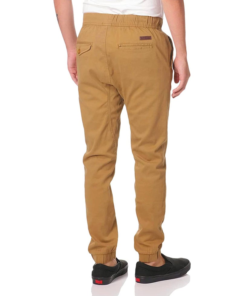 WT02 Young Menâ€™s Jogger Pants In Basic Solid Colors and Stretch Twill Fabric Pants, -tobacco, Small - Image 3